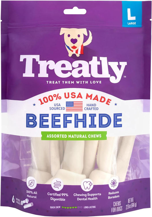 USA Beefhide Large Assorted Dog Chew Treats - Natural Flavor, 6 Count/1 Pack