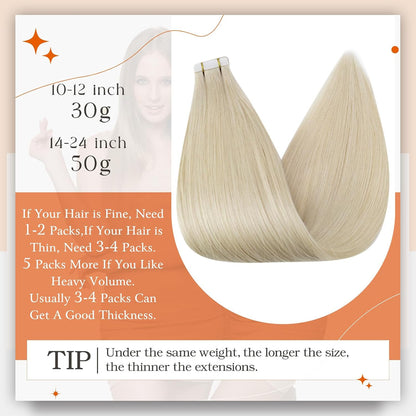 Tape in Hair Extensions 18 Inch PU Tape Hair Extensions Color 613 Blonde Remy Hu