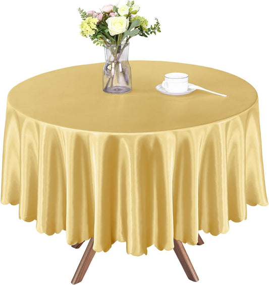1 Pack 84 Inch / 7Ft round Tablecloth Satin Table Cover, Gold Table Cloth Overla
