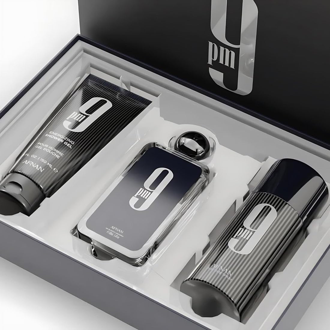 9 Pm 3 Piece Set for Men, (3.4 Oz De Parfum Eau De Parfum Spray + 5.0 Oz Shower