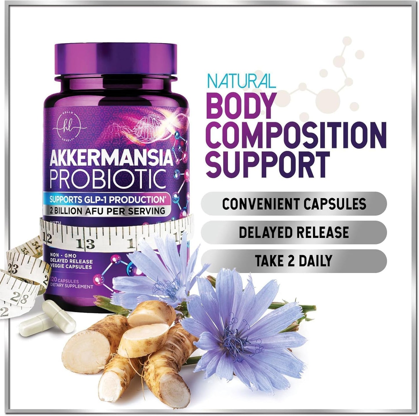 Akkermansia Probiotic with Prebiotic Fiber - Supports GLP-1 Production - 2 Billi