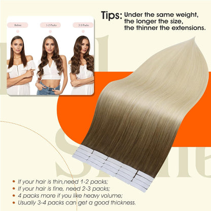Tape in Hair Extensions Human Hair Brown to Platinum Blonde Tape in Extensions H