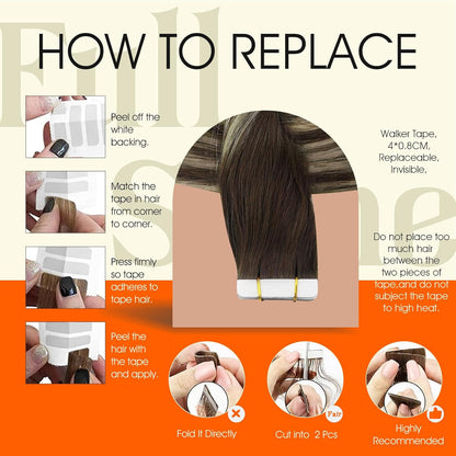 Tape in Hair Extensions Color 2/60/2 Brown and Blonde Tape in Extensions 12Inch