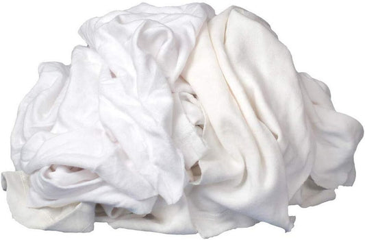(10526) White Recycled T-Shirt Cloth Rags - 8 Lb. Box