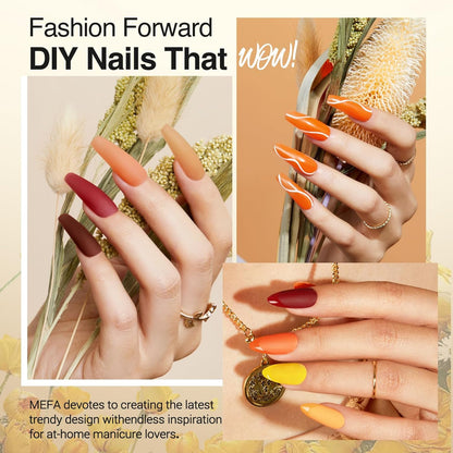 6 Colors Fall Gel Nail Polish Set, Shades Orange Red Brown Glitter Yellow Soak o