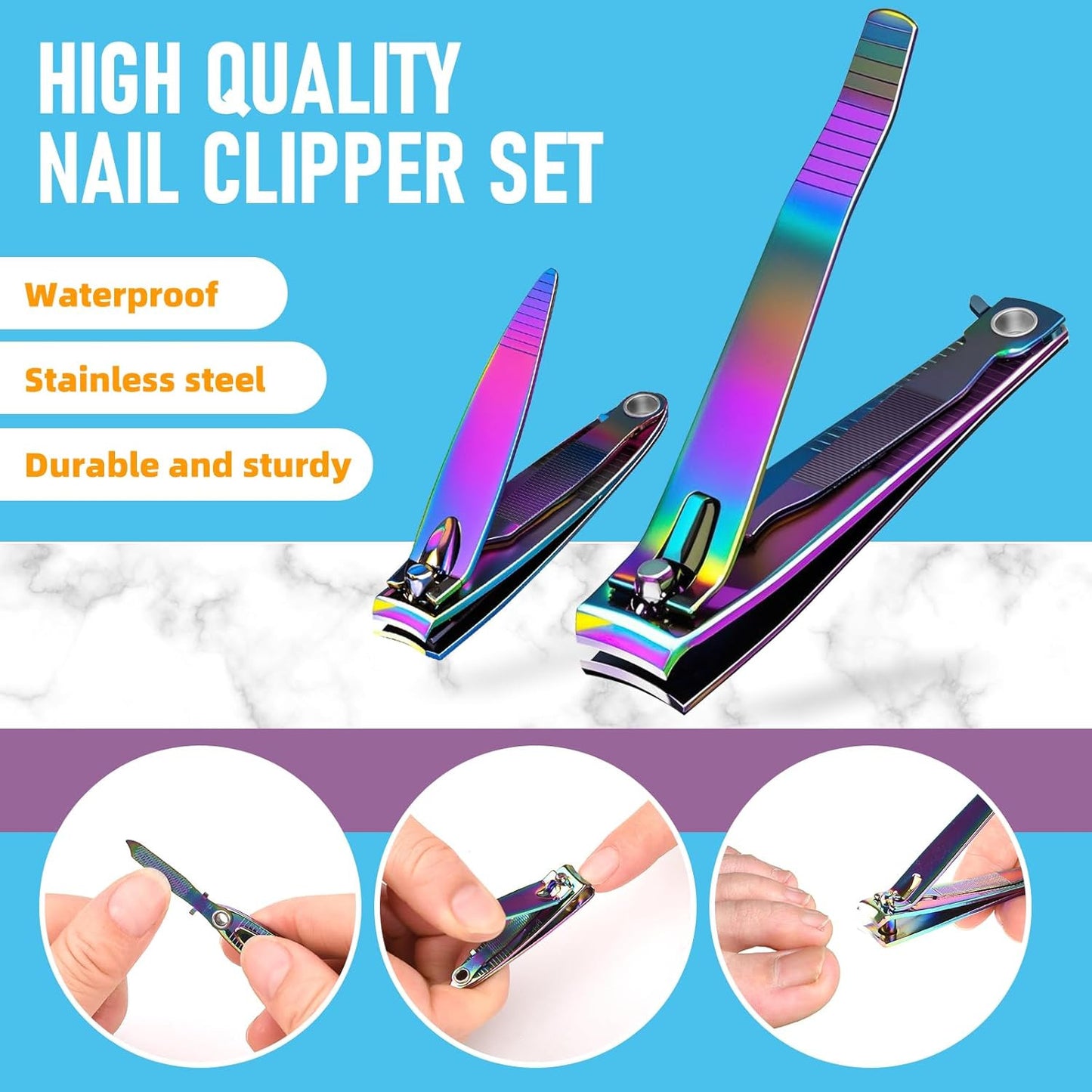 Nail Clipper Set, Sturdy Stainless Steel Fingernails & Toenails Clippers & Nail