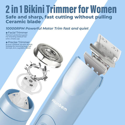 2 in 1 Women Electric Shaver Dual Head Bikini Trimmer for Women IPX7 Waterproof