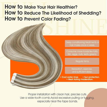 Tape in Hair Extensions Glue on Remy Human Hair Extensions 16 Inch Seamless Tape