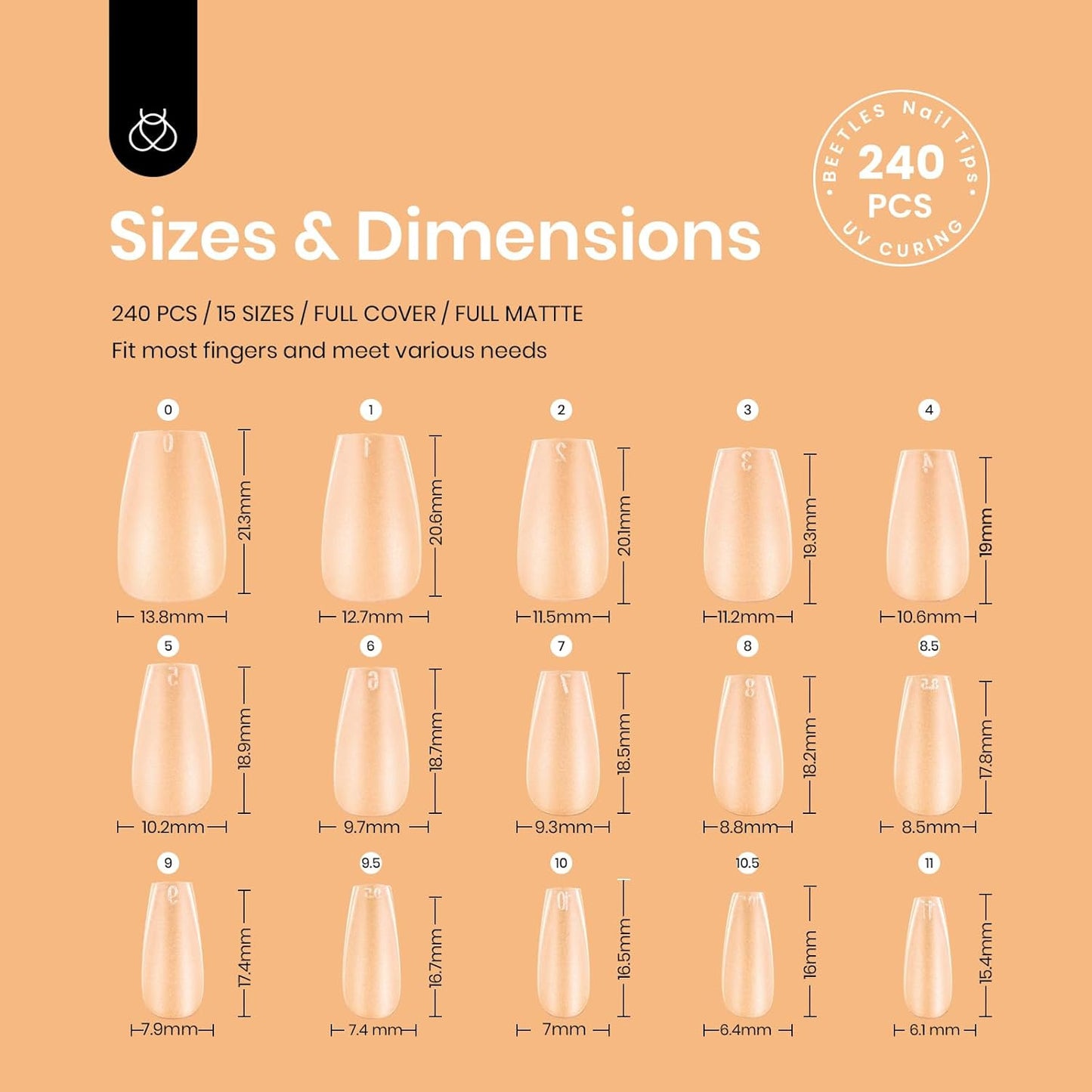 Nail Extension Kit,240 Pcs Pre Shaped Short Coffin Nail Tips Full Matte Gelly Ti