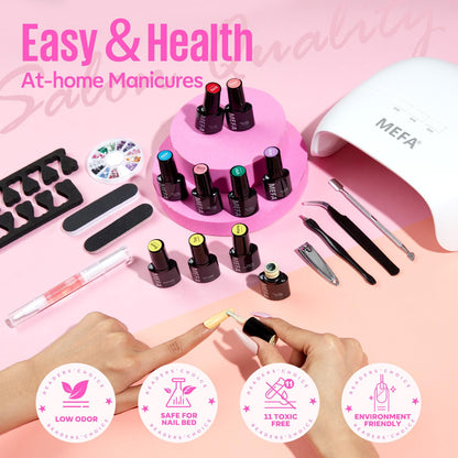 34 Pcs Gel Nail Polish Kit with U V Light, 20 Colors All Seasons Soak off Gel Po