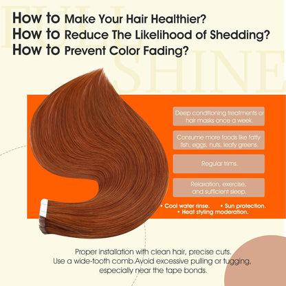 Tape in Extensions Color 550 Red Orange Double Sided Tape in Hair Extensions Hum
