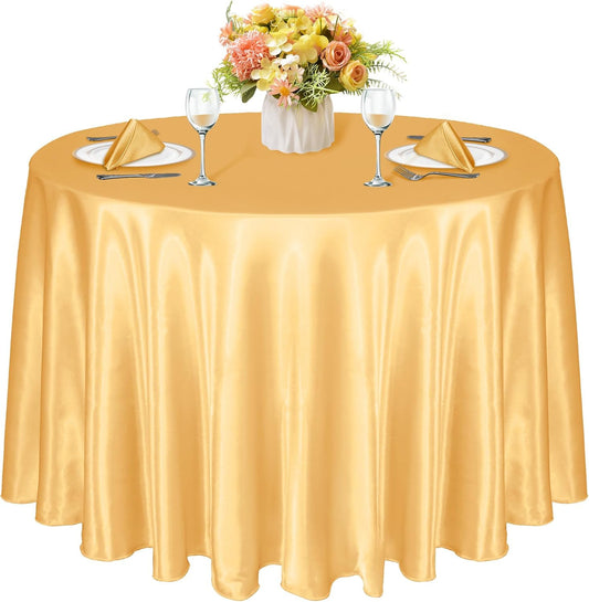 1 Pack 120 Inch round Tablecloth Satin Gold round Table Cover, Silky Satin Dinin