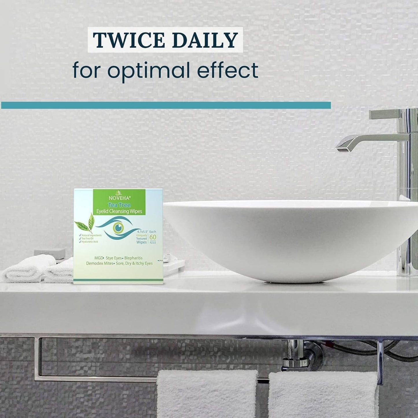 Tea Tree Oil Eyelid & Lash Wipes with Hyaluronic Acid, Green Tea & Chamomile for