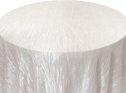 - 120 Inch round Crinkle Taffeta Tablecloth - White, Crushed Shiny Dining Table