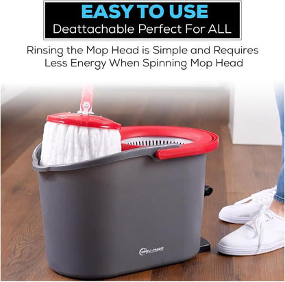 79349 Spin Mop Cleaning System with 3 Microfiber Mop Heads, Red/Gray,Red/Black