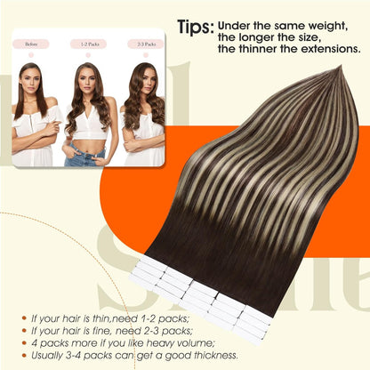 Tape in Hair Extensions Color 2/60/2 Brown and Blonde Tape in Extensions 12Inch