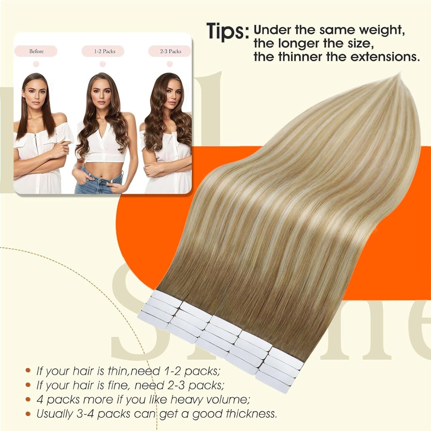 Ombre Tape in Hair Extensions Real Human Hair Color 6/27/60 Balayage Blonde Invi