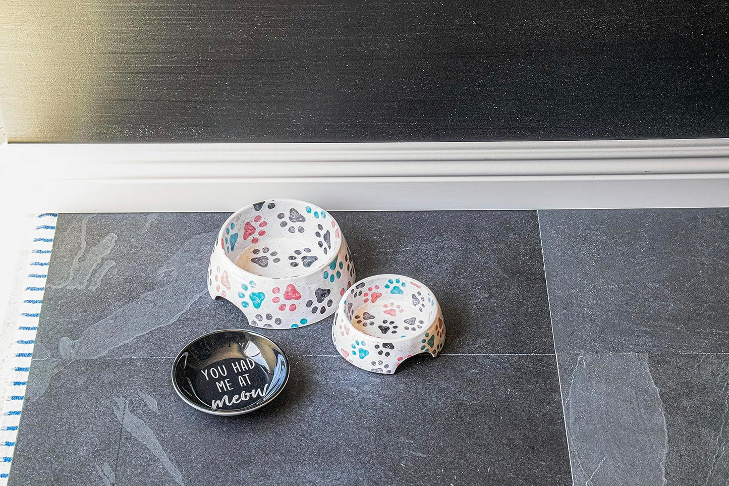 Retro Fun Paw Print Pet Bowl for Food and Water, Pure Melamine, Shatterproof, La