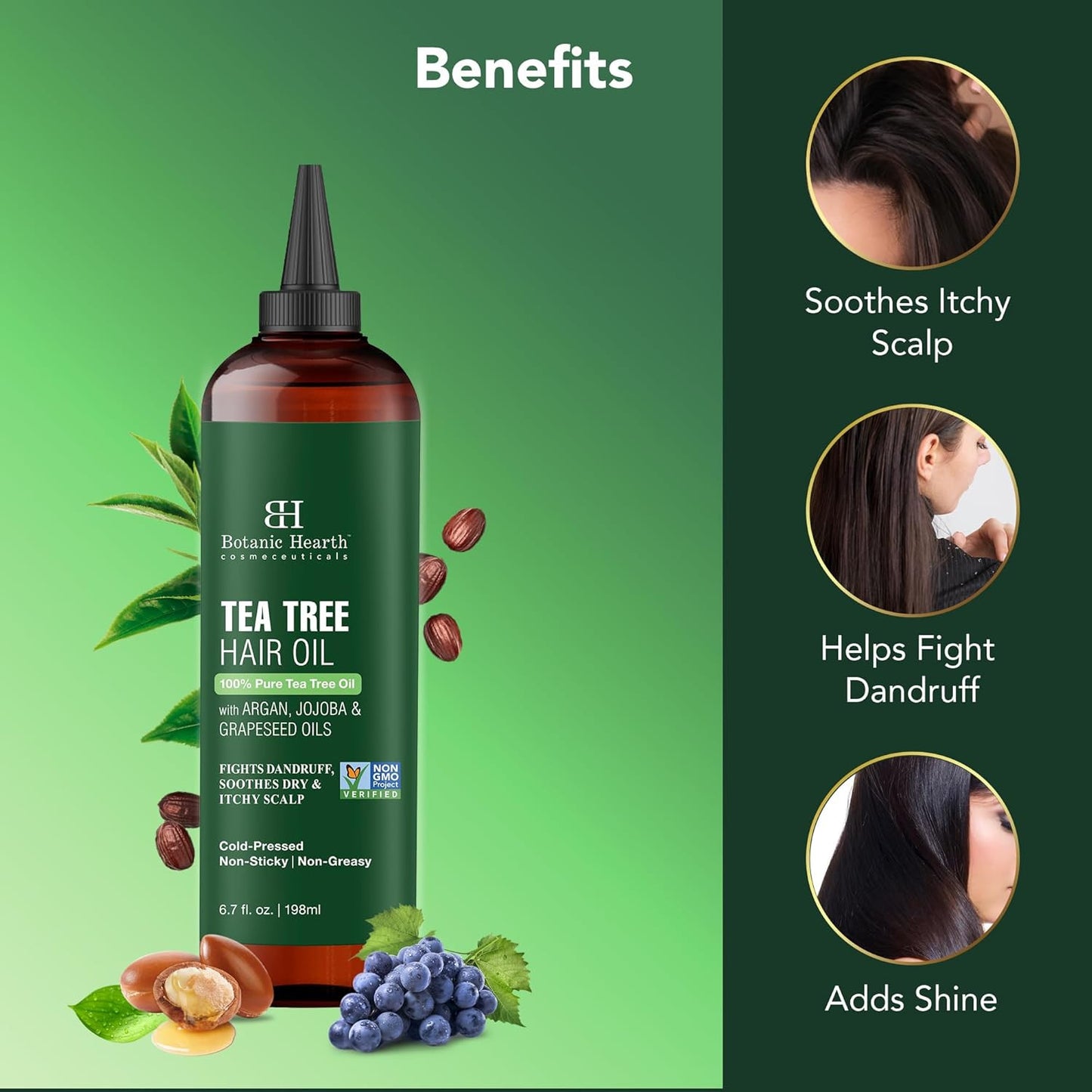 Tea Tree Oil for Hair (6.7 Fl Oz) | with Jojoba & Grapeseed Oils | Soothes Itchy