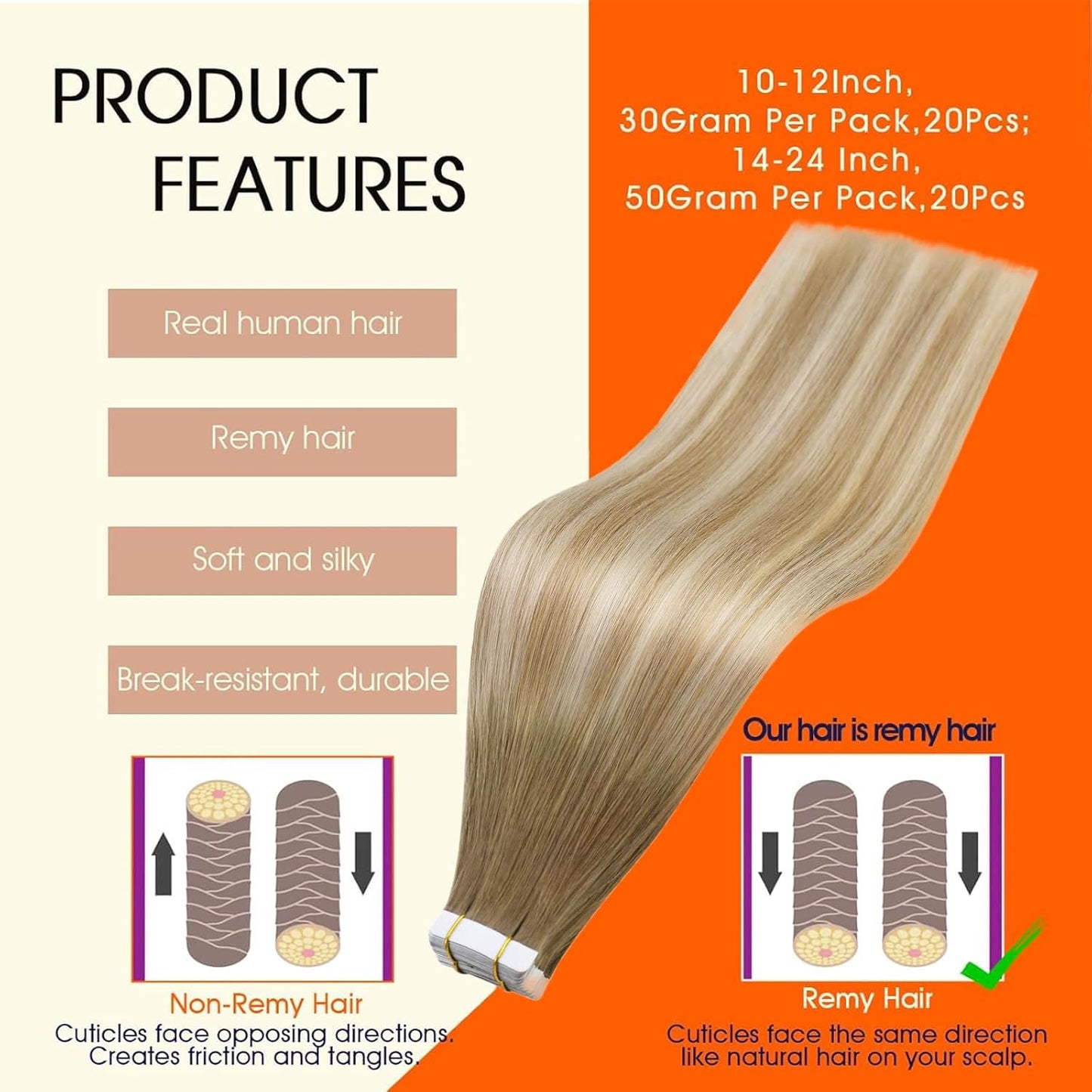 Ombre Tape in Hair Extensions Real Human Hair Color 6/27/60 Balayage Blonde Invi