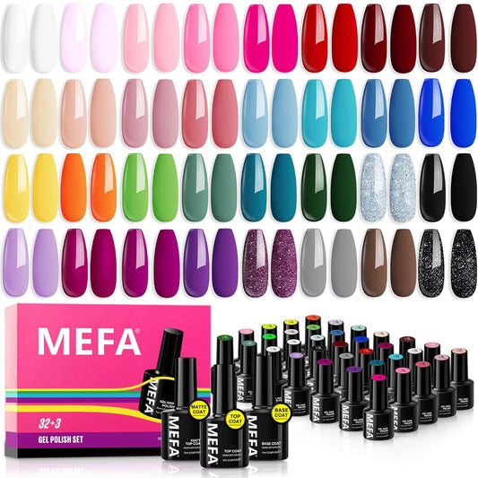 35 Pcs Gel Nail Polish Set, 32 Colors Spring Collection Gel Nail Polish Pink Gre