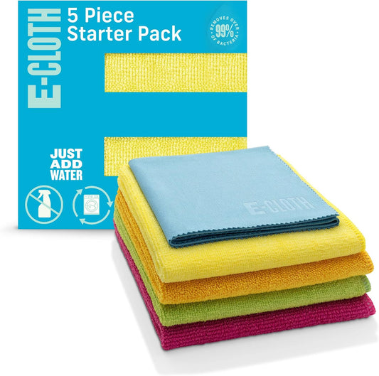 5-Pc Starter Pack- Microfiber Cleaning Cloth Set with Reusable Cleaning Cloth an