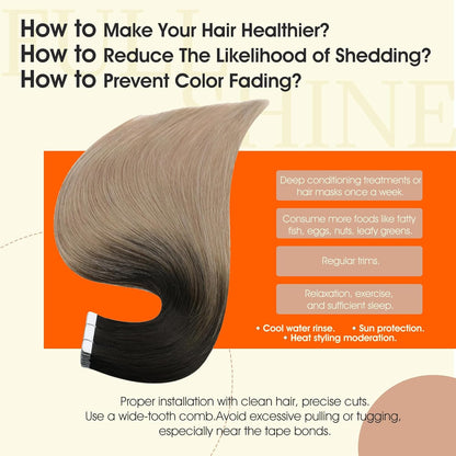 Tape Ins Human Hair Extensions Color 1B Black Ombre 18 Ash Blonde Remy Hair Exte