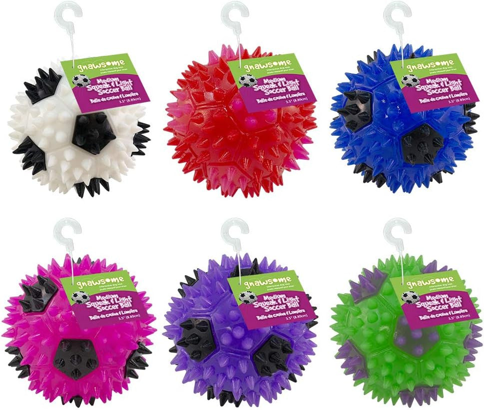 3.5” Squeak & Light Soccer Ball Dog Toy - Medium, Cleans Teeth and Promotes Dent