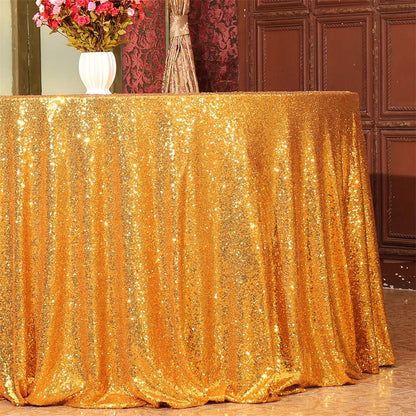 Yellow Gold Sequin Tablecloth 120-Inch Sparkly Overlay round Glitter Table Cover
