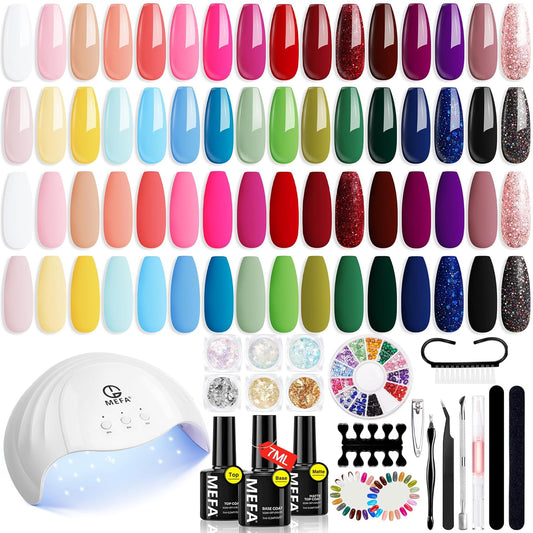 56 Pcs Gel Nail Polish Kit with U V Light, 32 Colors Hot Pink Colorful Gel Nail