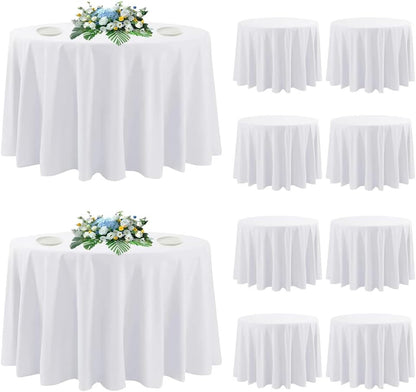 10 Pack round Tablecloth White 120 Inch, Stain Resistant and Wrinkle Polyester F