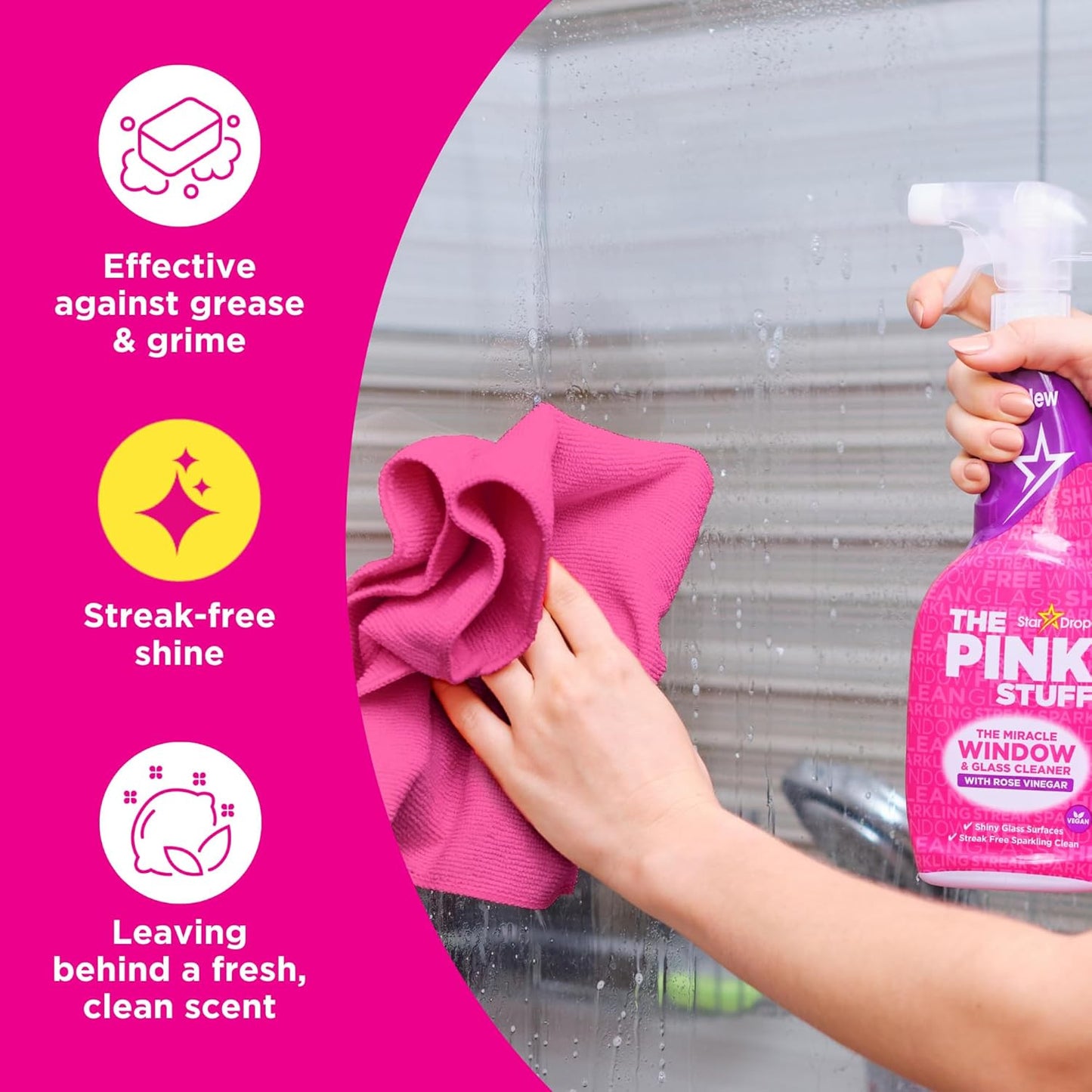 The Pink Stuff Miracle Window Cleaner Spray, 30 Fl Oz – Now 20% More! Streak-Fre