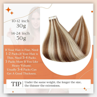 Natural Tape in Hair Extensions Real Remy Hair Auburn Highlight Blonde Tape Ins
