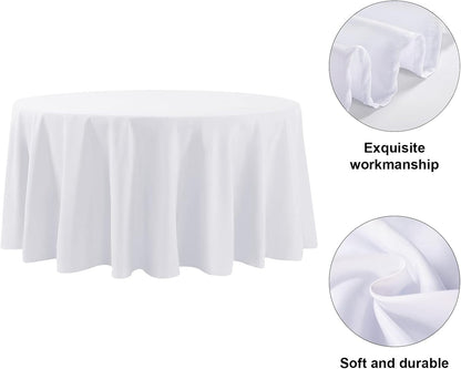 6 Pack White round Tablecloths 120 Inches Table Cloth Stain and Wrinkle Resistan