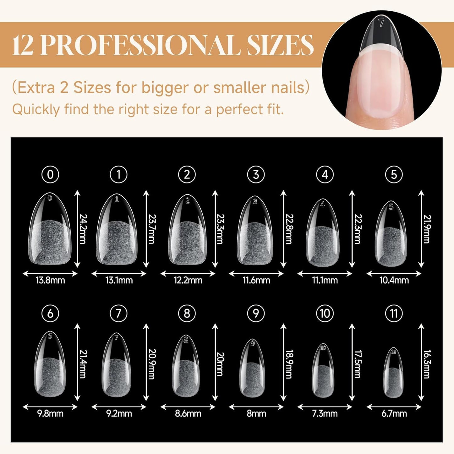 Almond Nail Tips: 240Pcs Pointed Almond Soft Gel Nail Tips, Pre-Shape Short Nail