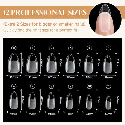 Almond Nail Tips: 240Pcs Pointed Almond Soft Gel Nail Tips, Pre-Shape Short Nail