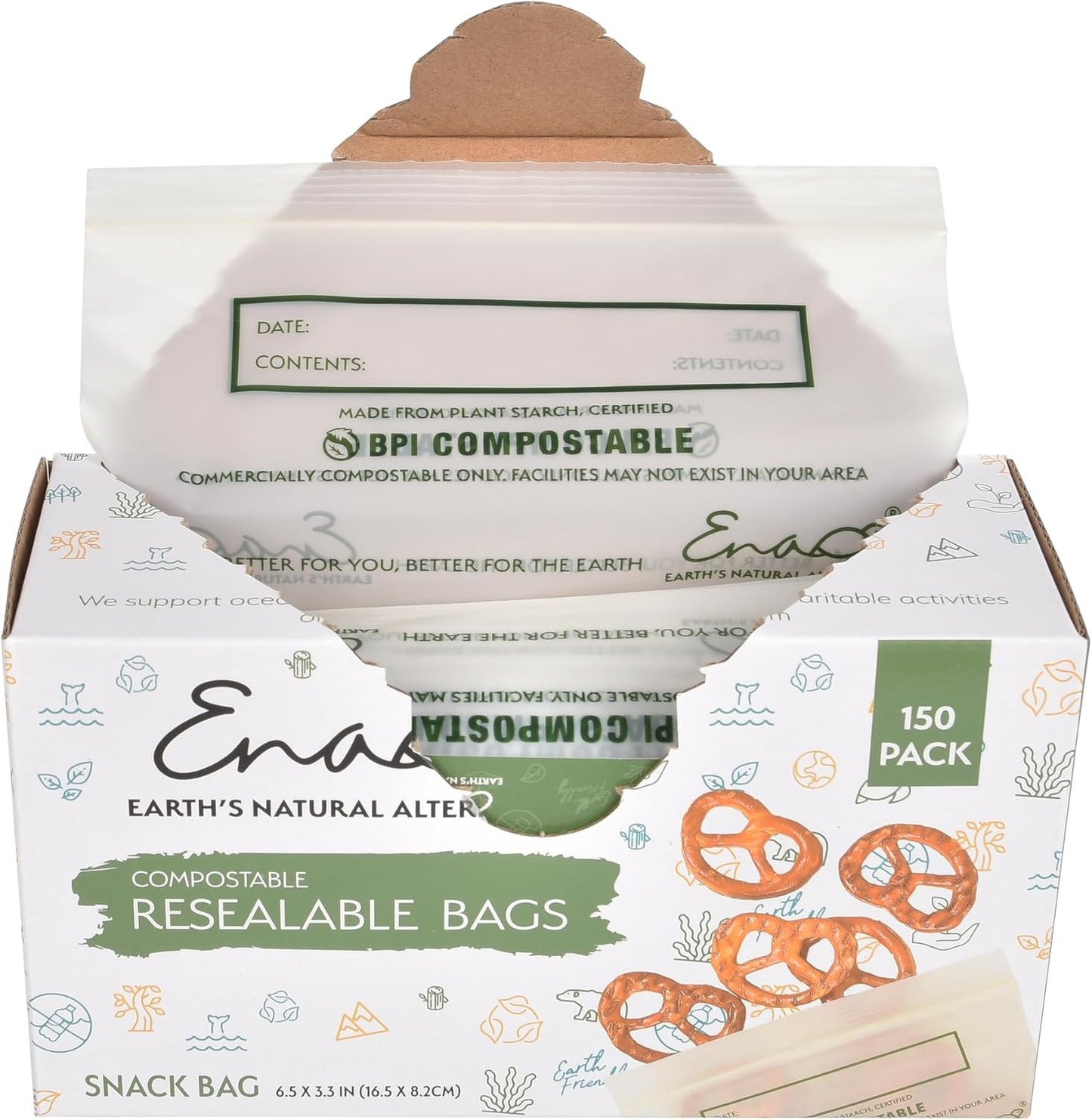 100% Compostable Food Storage Bags [Snack 300 Pack] Eco-Friendly Freezer Bags, R