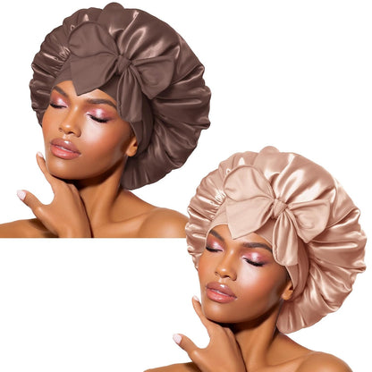 2Pcs Pack Silk Bonnet for Sleeping Satin Bonnet Hair Bonnet with Tie Band Sleep