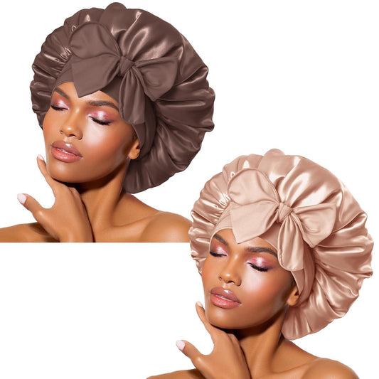 2Pcs Pack Silk Bonnet for Sleeping Satin Bonnet Hair Bonnet with Tie Band Sleep