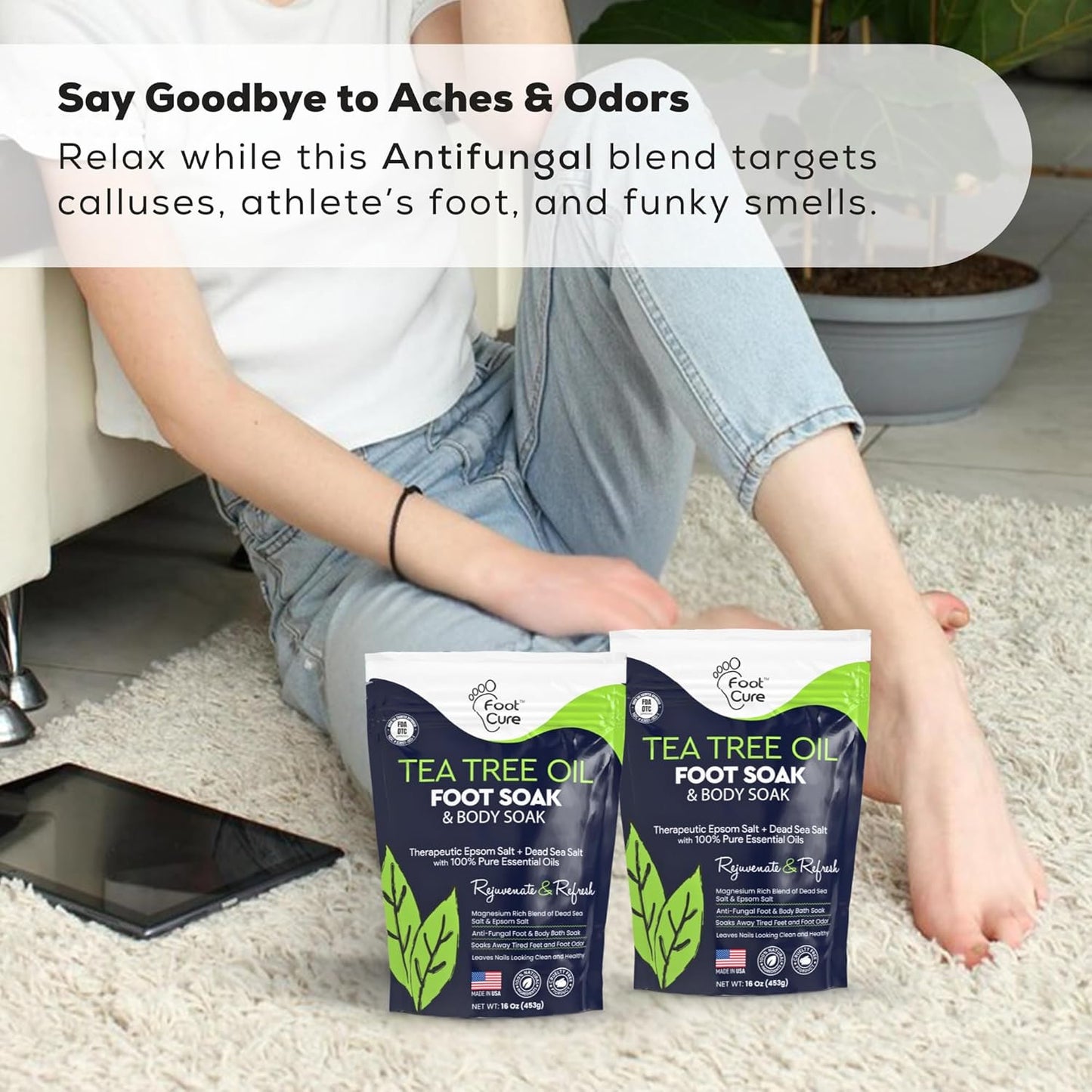 Tea Tree Oil Foot Soak with Epsom Salt - Best Toenail Fungus Treatment, Athletes