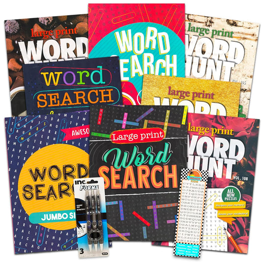8 Large Print Word Search Books for Adults, Seniors - Set of 8 Jumbo Word Hunt P