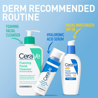 AM Facial Moisturizing Lotion SPF 50, Face Moisturizer with SPF, Hyaluronic Acid