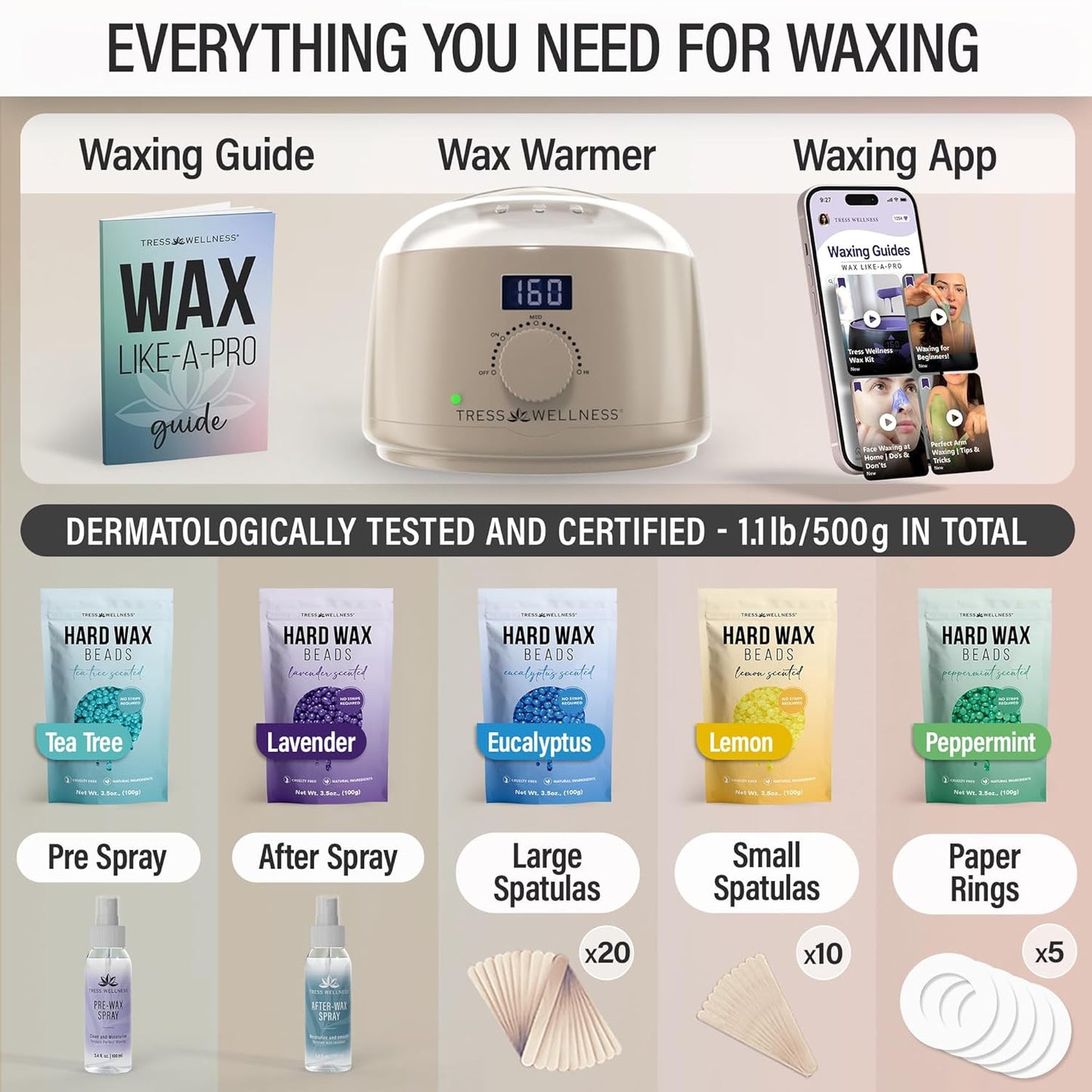 Waxing Kit for Sensitive Skin – Safe for Face & Skin, Prep & Aftercare Spray, Ea