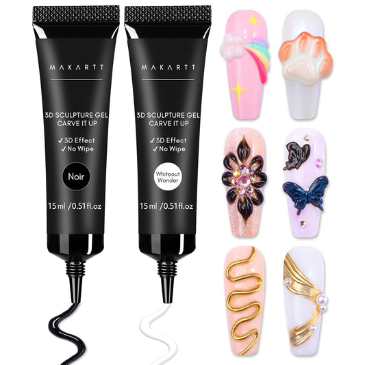 3D Gel Nail Art: White and Black Sculpting Candy Molding Gel No Wipe Craving Emb