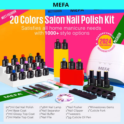 34 Pcs Gel Nail Polish Kit with U V Light 48W, 20 Colors All Seasons Collection
