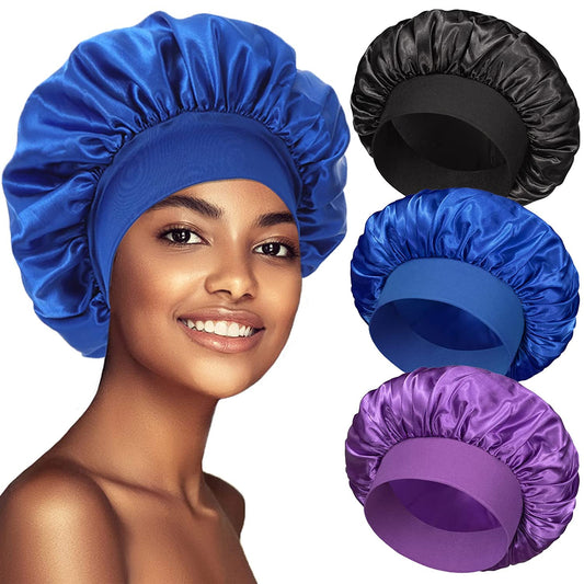 3 Pack Satin Bonnet Silk Hair Bonnet for Sleeping, Sleep Bonnets for Women Large