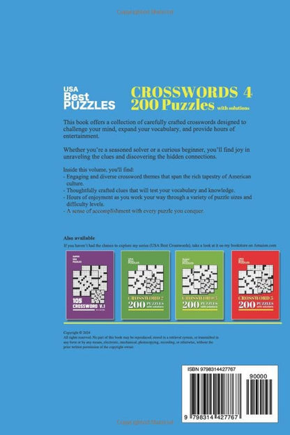 USA Best Crosswords 4: 200 Puzzles Easy to Hard for Adults with Solutions