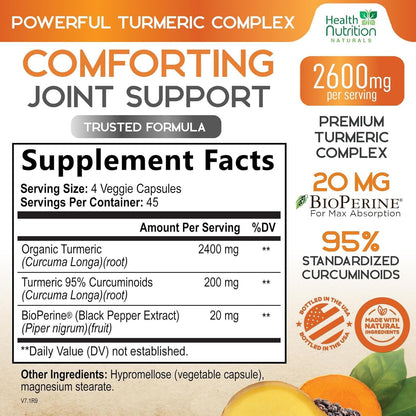 Turmeric Curcumin Supplement 2600Mg - 95% Curcuminoids with Organic Turmeric & B