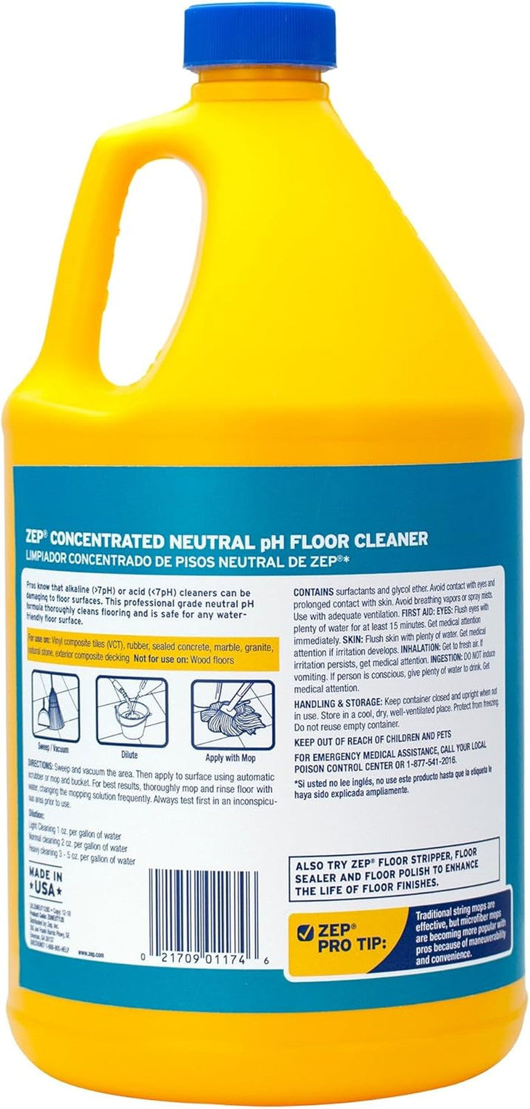 Neutral PH Industrial Floor Cleaner - 1 Gallon - ZUNEUT128 - Concentrated Pro Tr