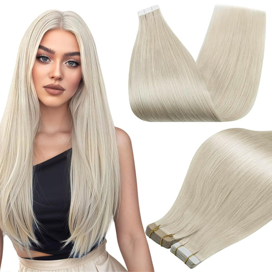 White Blonde Tape in Hair Extensions Tape in Extensions Human Hair 10Inch Seamle
